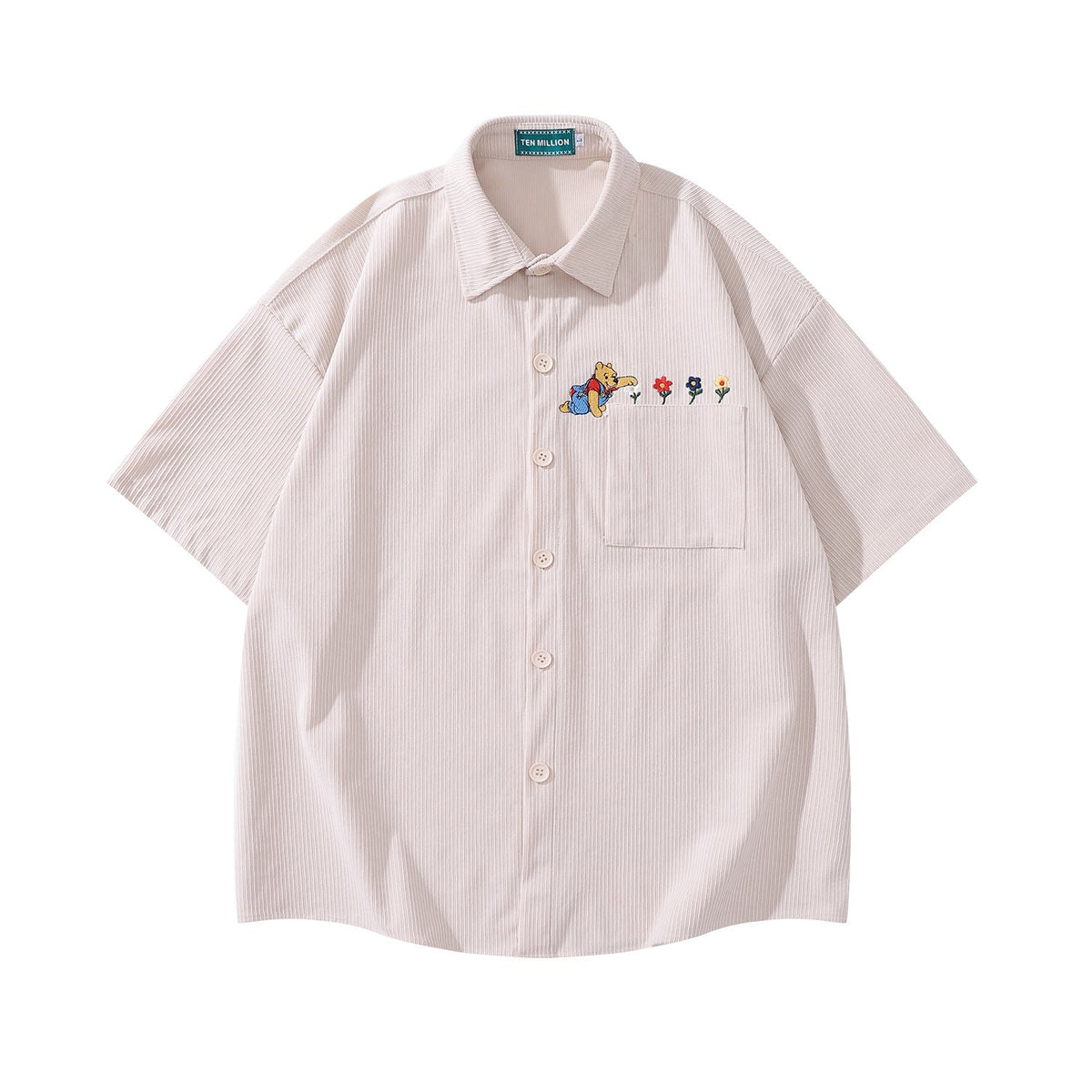 Vintage bear flower embroidered shirt 