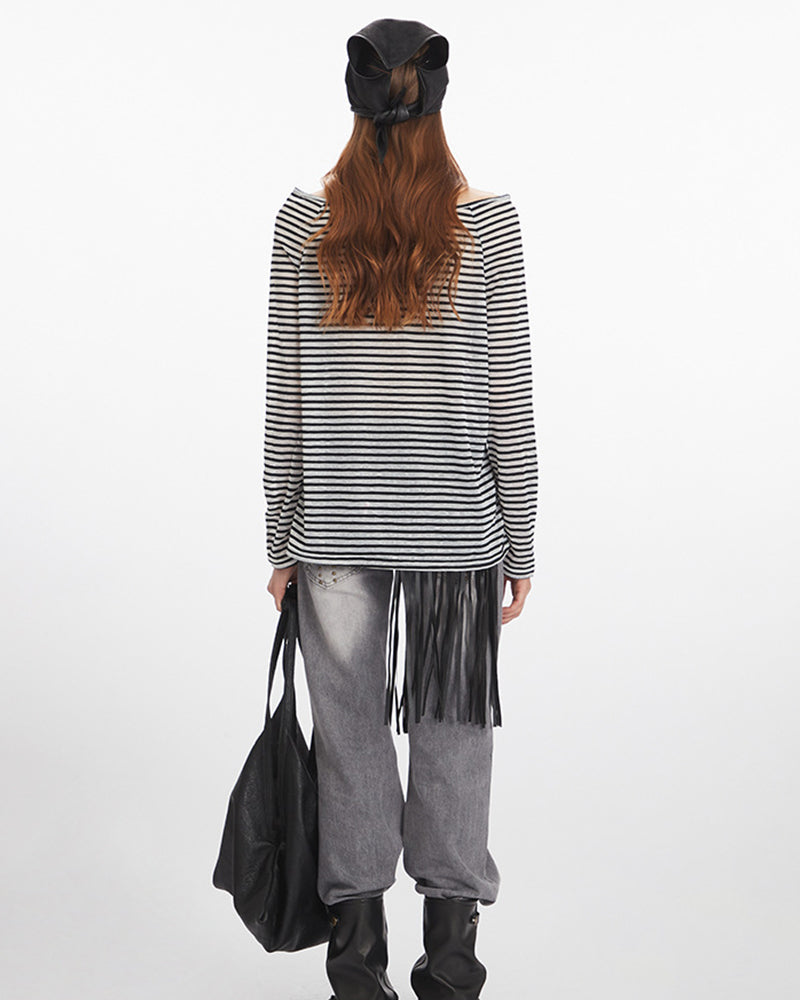 一字領條紋長袖（女款）