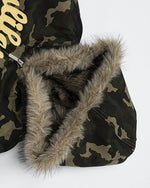 Camouflage plush hooded jacket