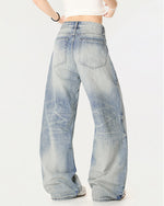 Distressed straight-leg casual trousers