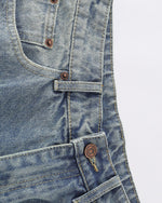 Washed distressed denim cropped shorts