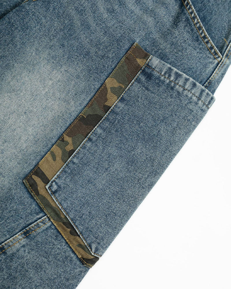 Washed denim shorts