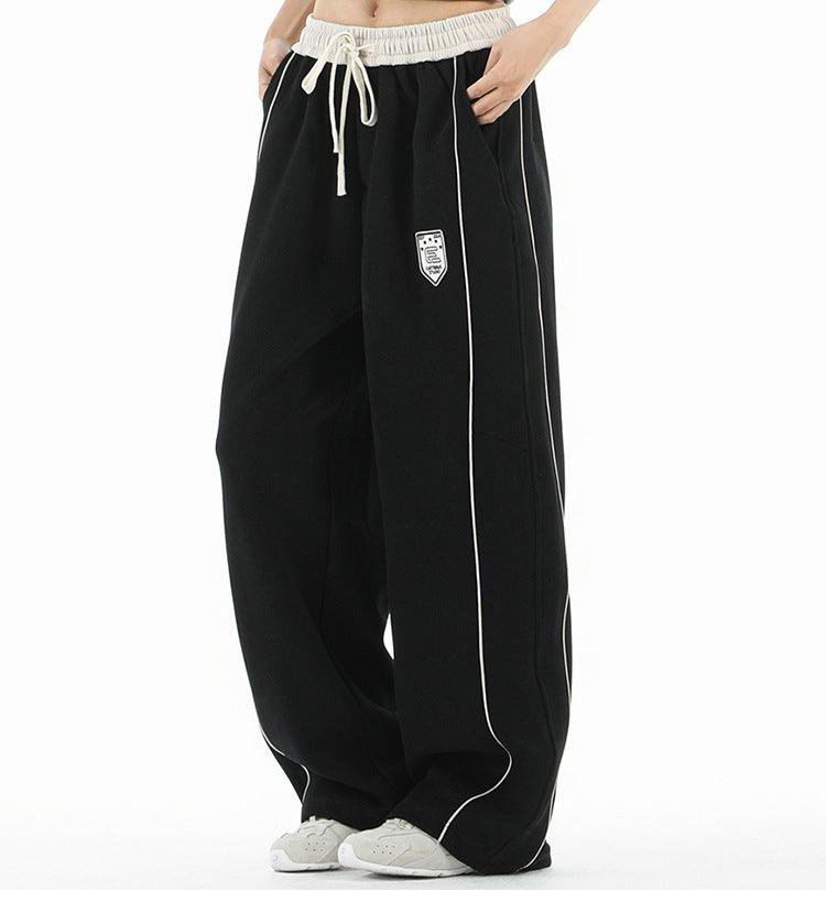 Retro sports casual straight pants