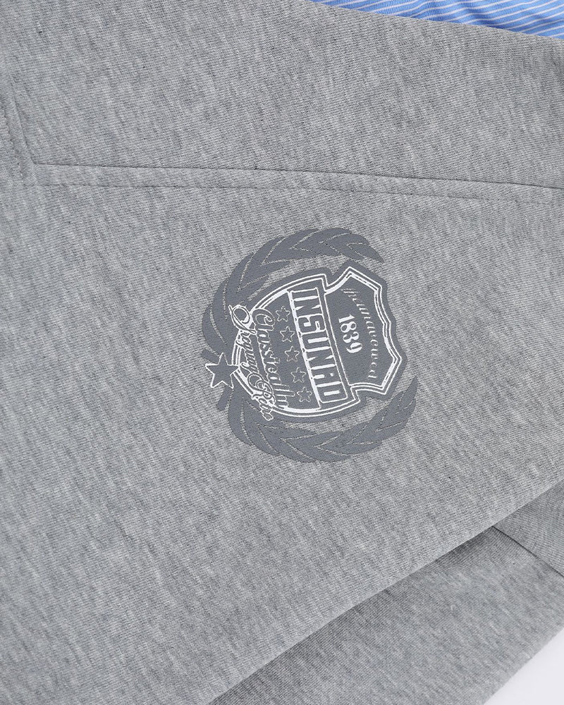 Badge Print Faux Two-Piece Sweatshirt