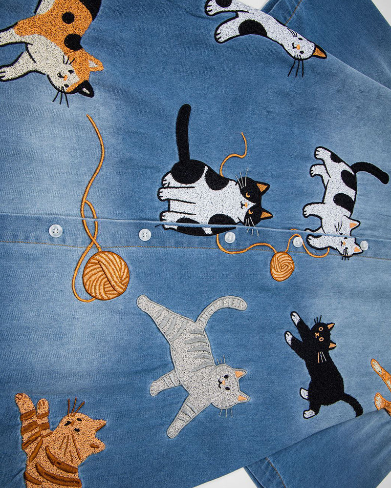 復古刺綉短袖襯衫