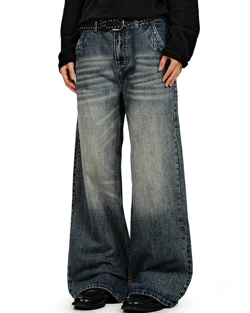 디스트레스드 스트레이트 레그 팬츠