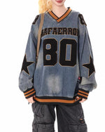 Retro distressed washed denim long sleeves