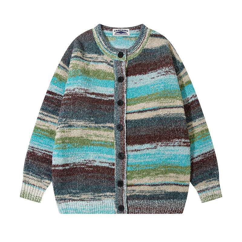 Retro striped crew neck cardigan 