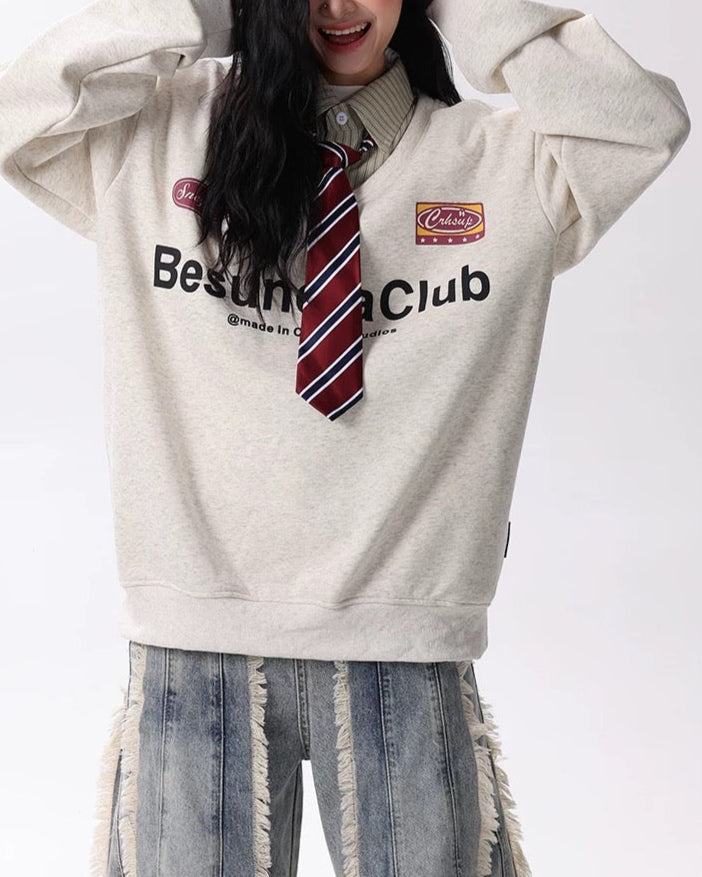 Retro fake two-piece tie sweatshirt