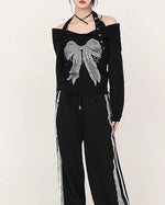 Retro bow crew neck sweater (women's style)