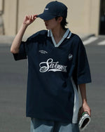 Contrast color stitching polo short sleeves