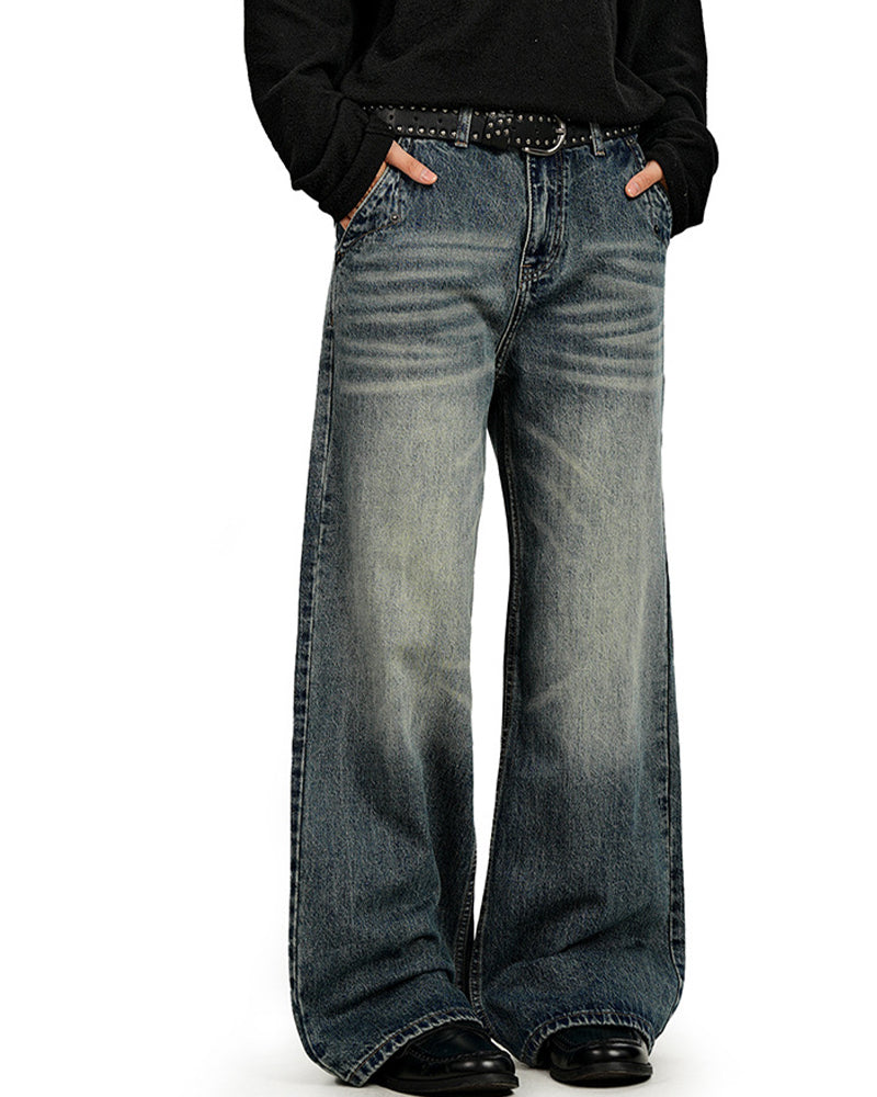 디스트레스드 스트레이트 레그 팬츠