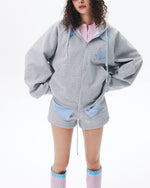 Retro fake two piece hooded sweatshirt