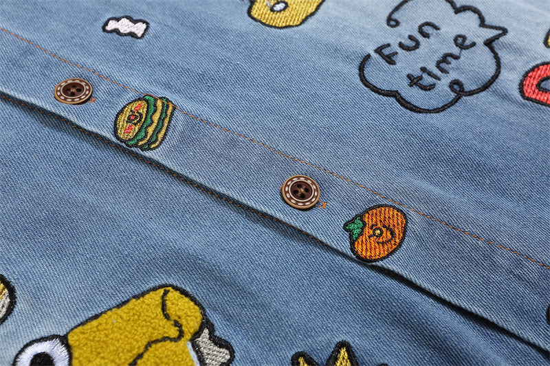 Retro fun cartoon embroidered denim shirt