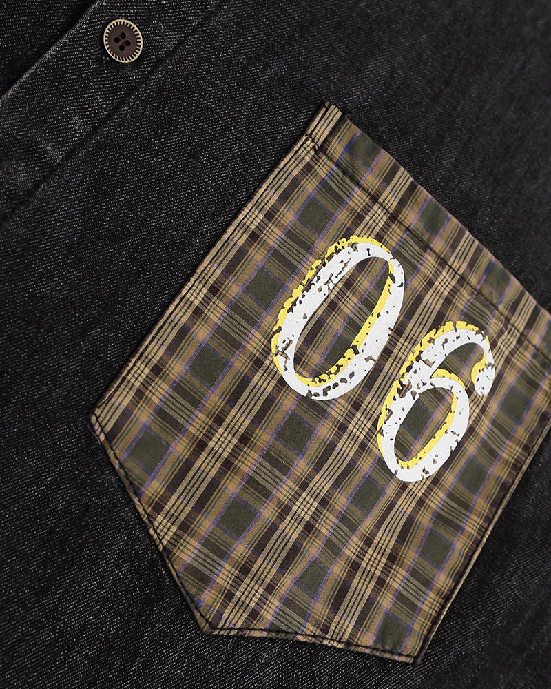 復古撞色長袖襯衫