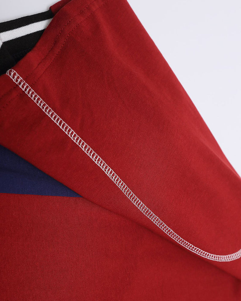 Contrast color stitching short sleeves