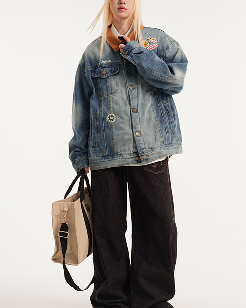 Denim jacket with multiple pockets