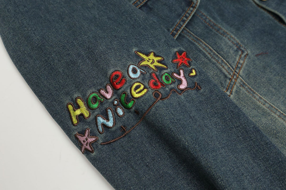 retro cartoon embroidered denim jacket