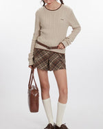 Embroidered striped crew neck sweater (women's style)