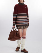 復古撞色條紋圓領針織衫