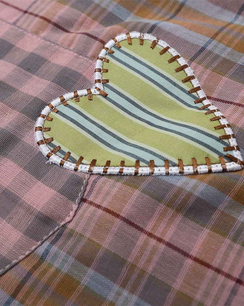 Heart Embroidered Plaid Short Sleeve Shirt