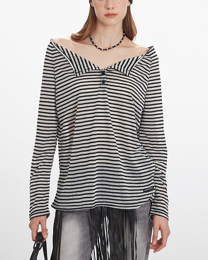 一字領條紋長袖（女款）