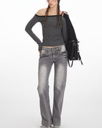 條紋斜肩長袖（女款）