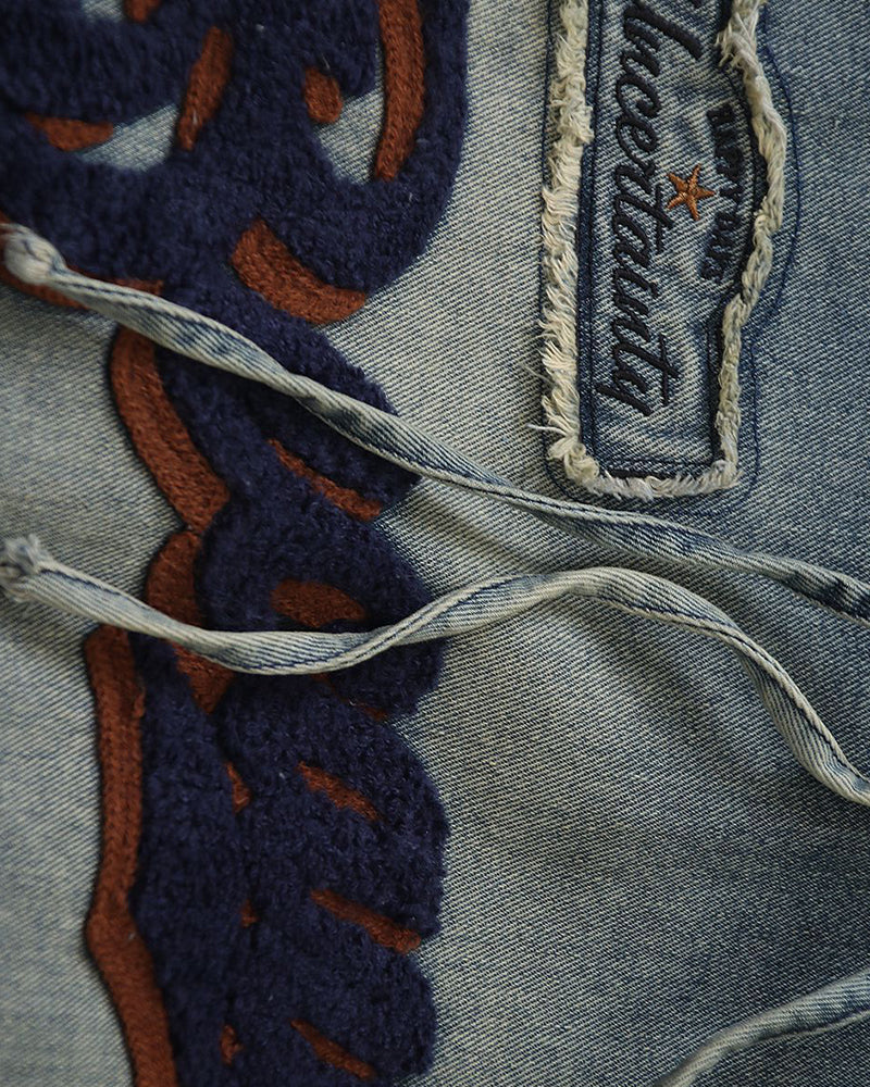 水洗牛仔連帽衛衣