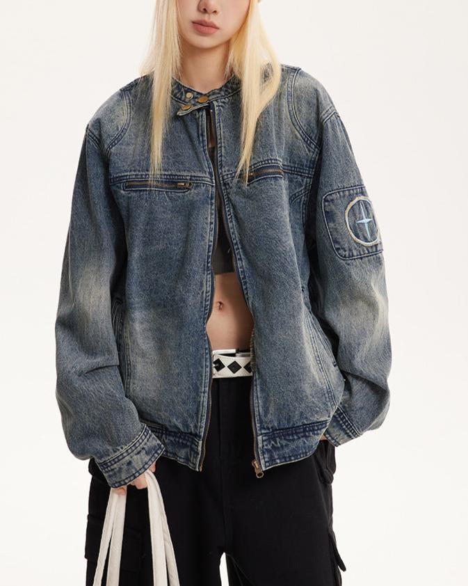 Retro distressed versatile denim jacket