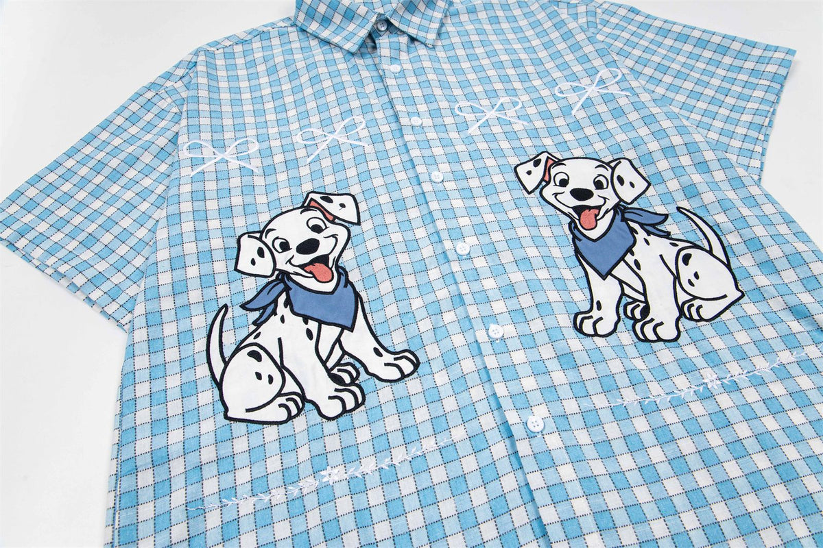 Cute embroidered puppy short-sleeved shirt