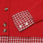 復古短款拼接開衫毛衣