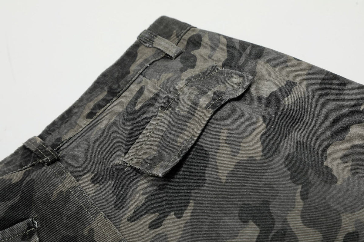 Washed camouflage cargo shorts