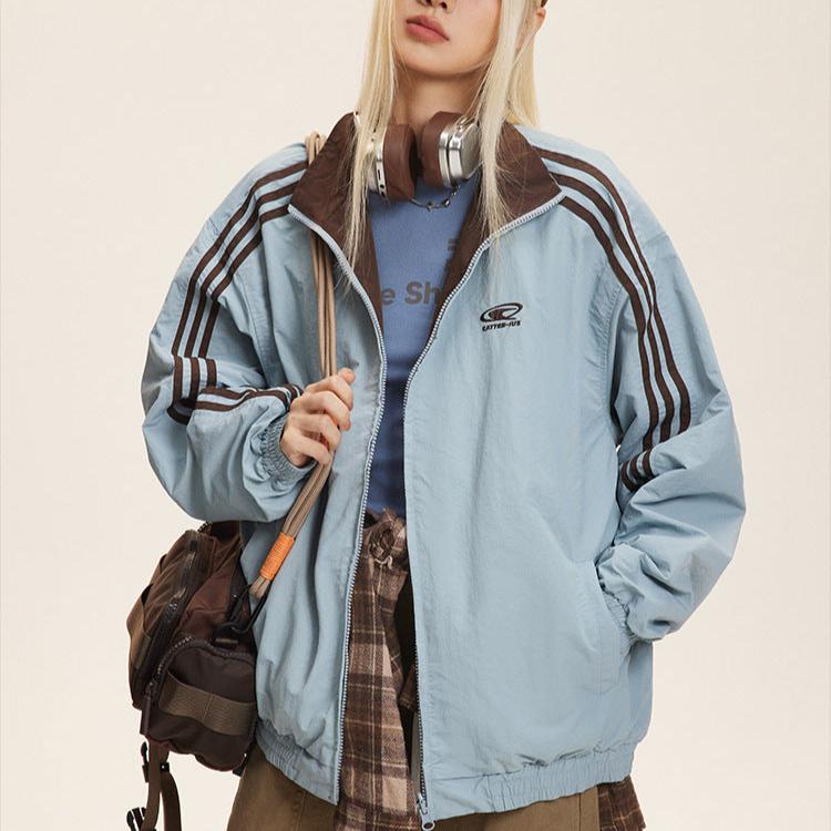 Retro reversible three stripes contrasting color jacket