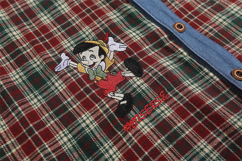 vintage plaid embroidered denim shirt