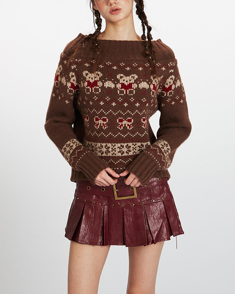 Off-the-shoulder bear sweater (women's)