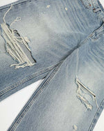 Distressed washed straight jeans
