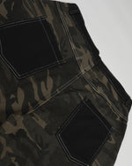 Distressed patchwork camouflage trousers