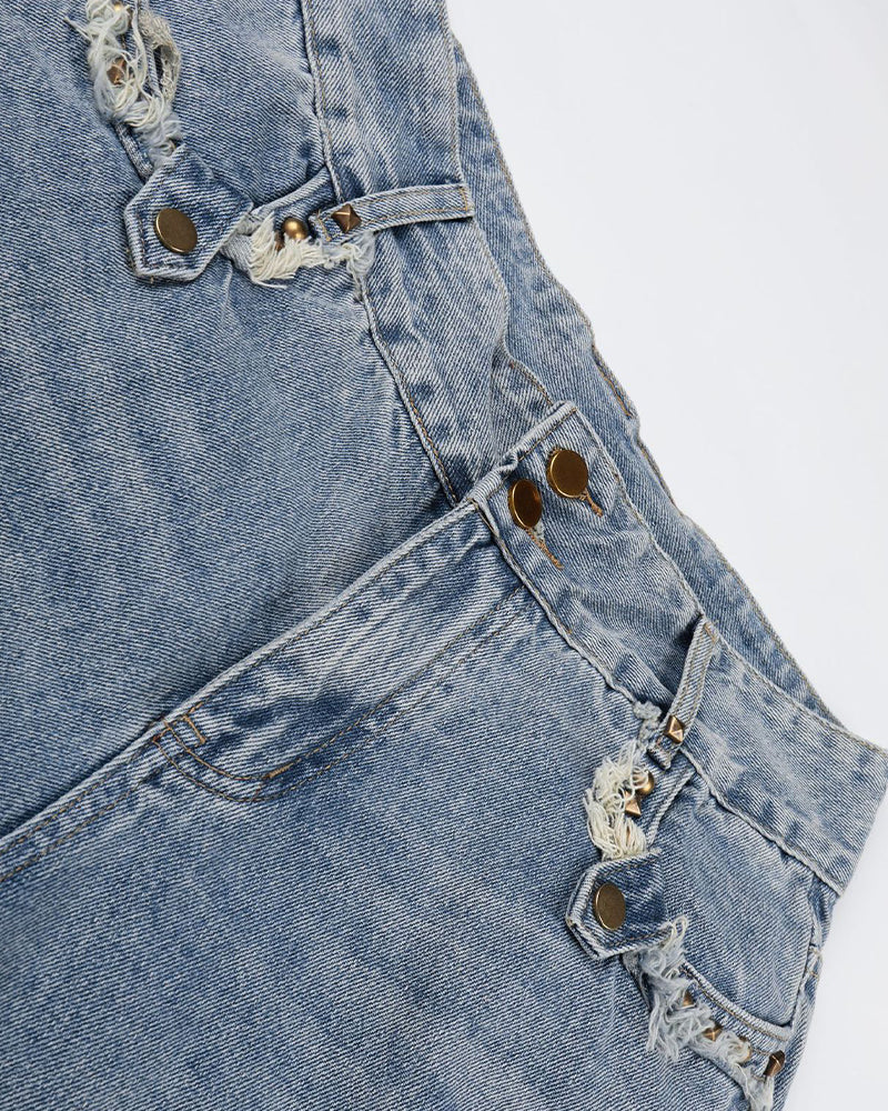 Studded distressed capri pants
