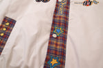 patchwork letter embroidered stand collar jacket