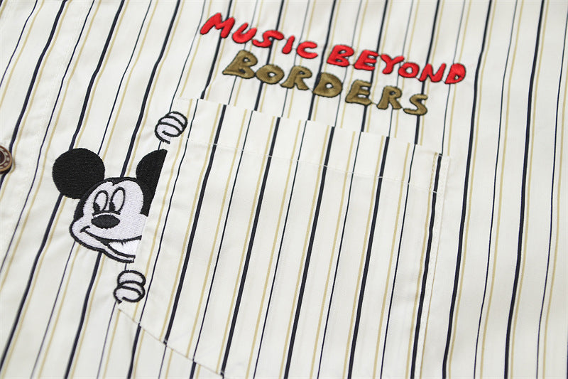 vertical striped cartoon embroidered shirt