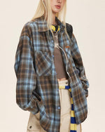 復古格子長袖襯衫