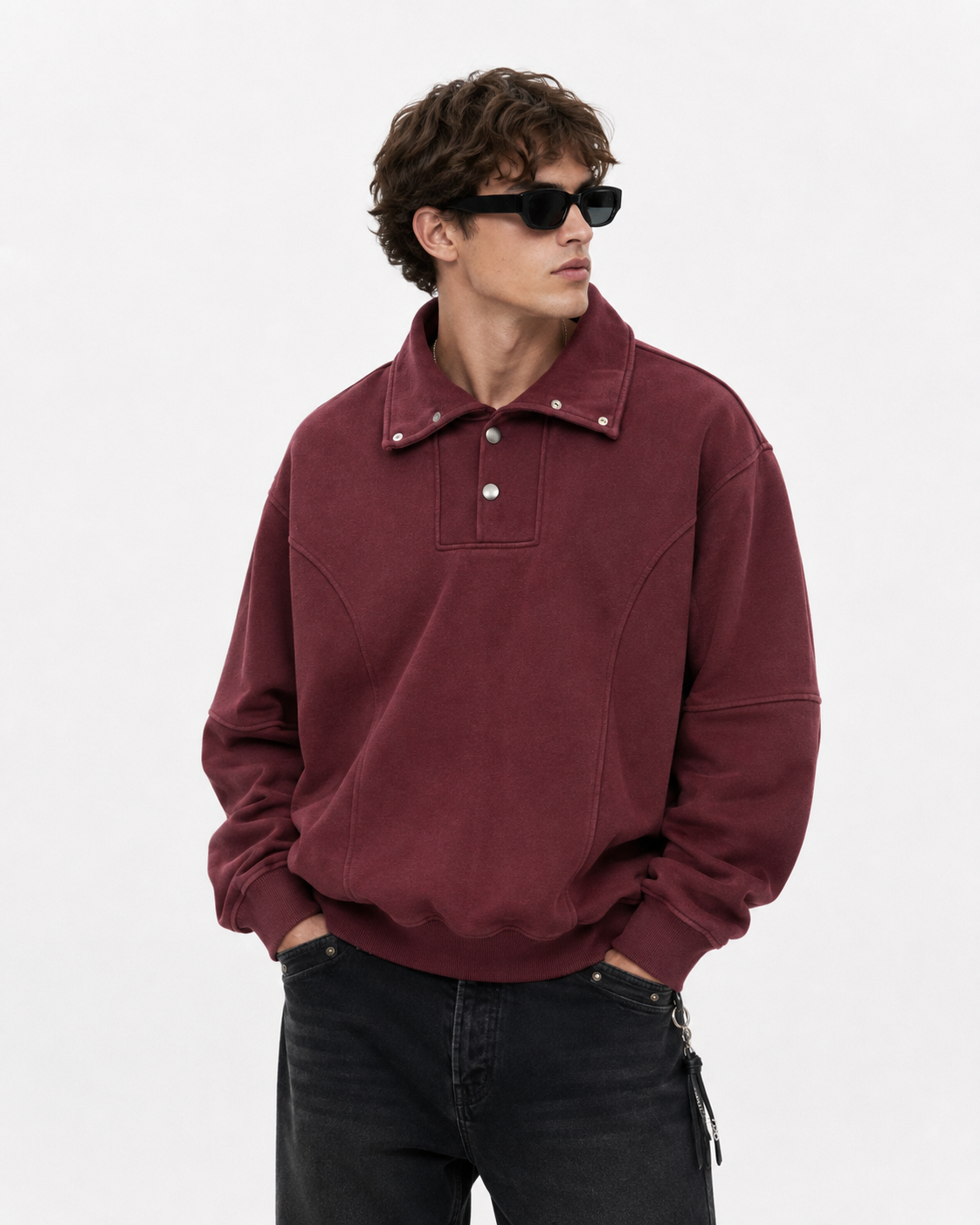 Distressed collar sweatshirt