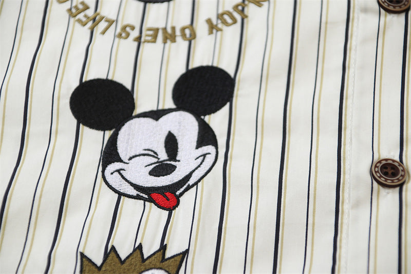 vertical striped cartoon embroidered shirt