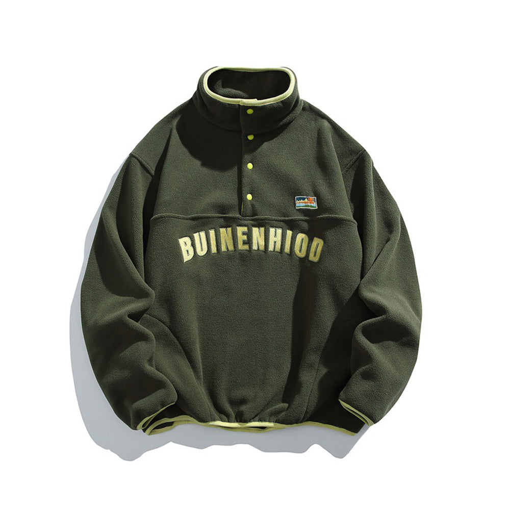 Casual stand-up collar fleece-lined sweatshirt