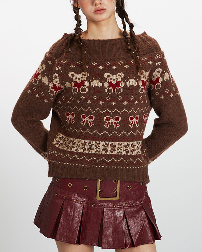 Off-the-shoulder bear sweater (women's)
