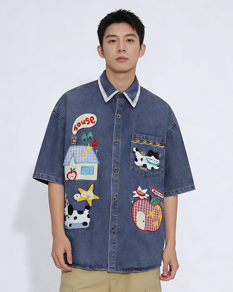 復古卡通短袖襯衫