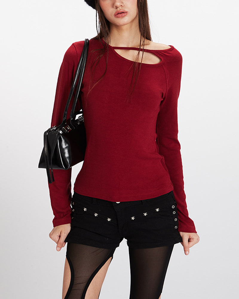 Openwork casual long-sleeved top (long sleeves)