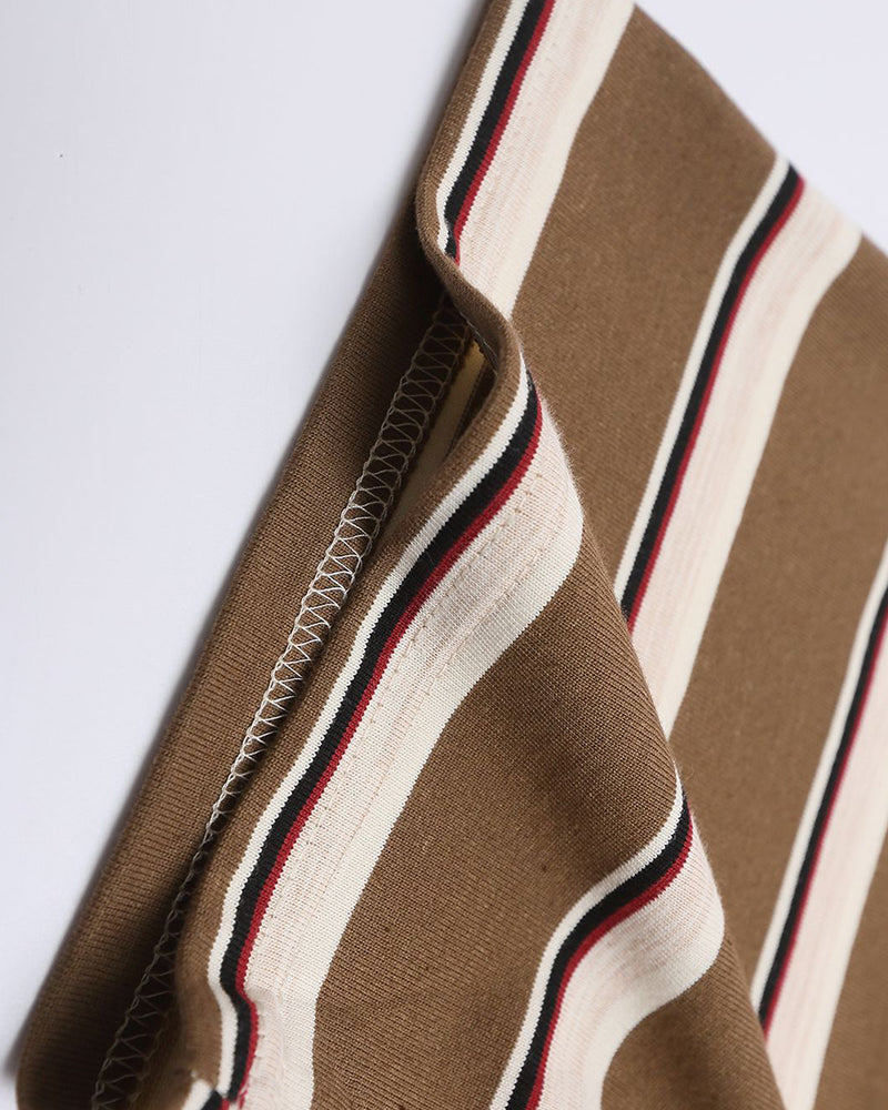 Retro embroidered striped short sleeves