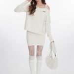 復古寬鬆一字領飄帶毛衣(女款)