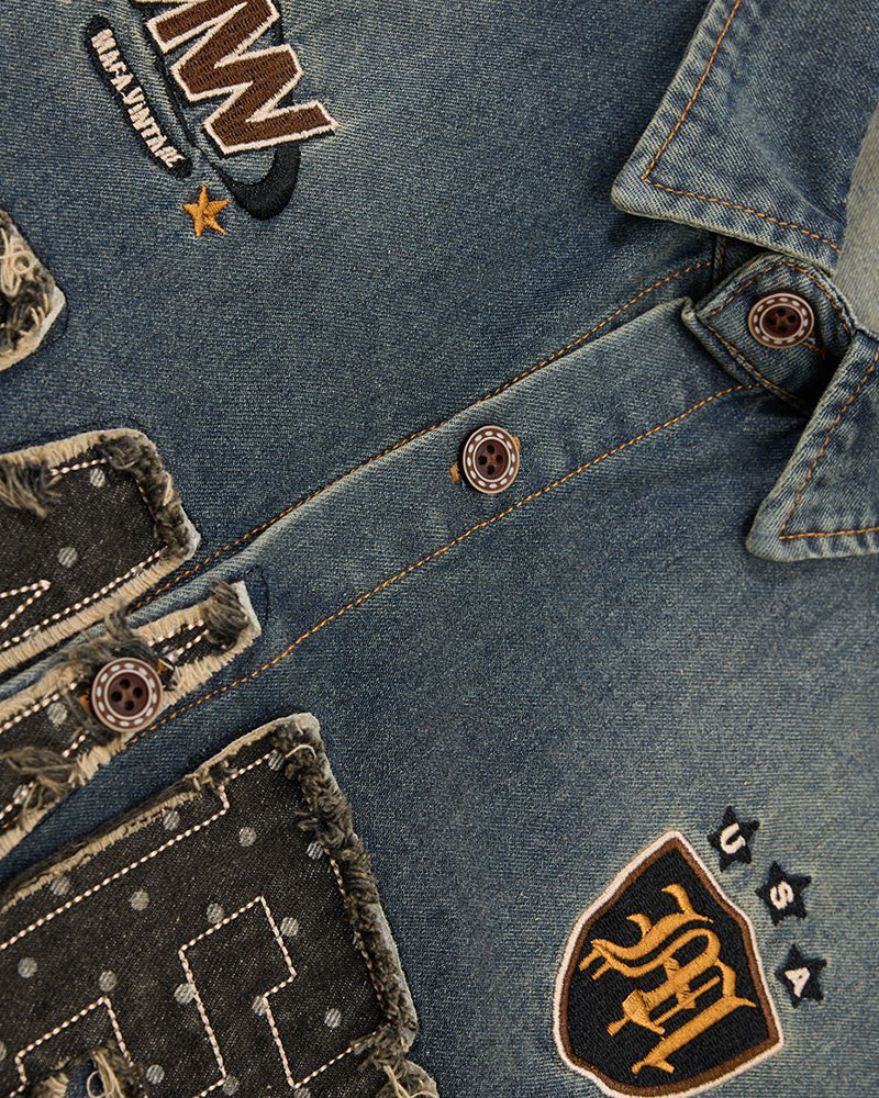 做舊水洗短袖襯衫